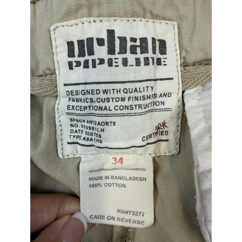 Urban Pipeline Mens Size 34x11.5 Cargo Shorts Khaki Tan Cotton Relaxed